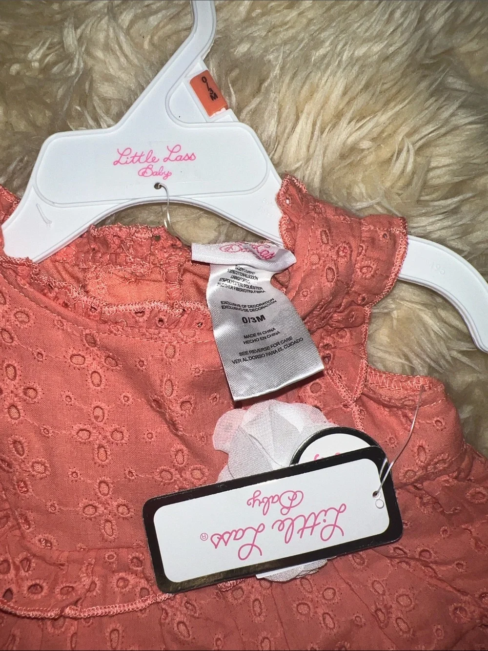 Little Lass Baby Coral Eyelet Dress and Capri Set